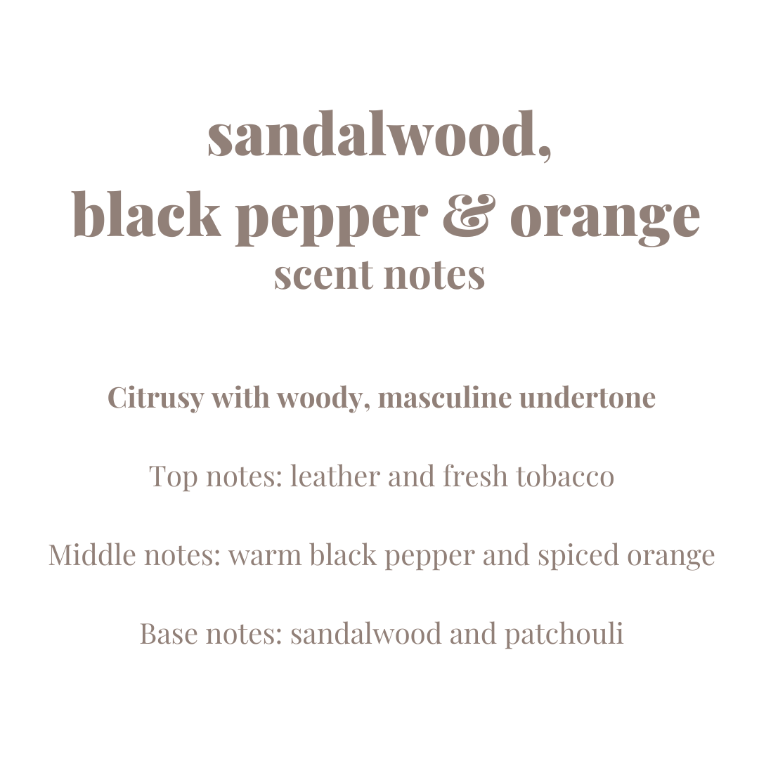 150g sandalwood, black pepper & orange soy wax candle