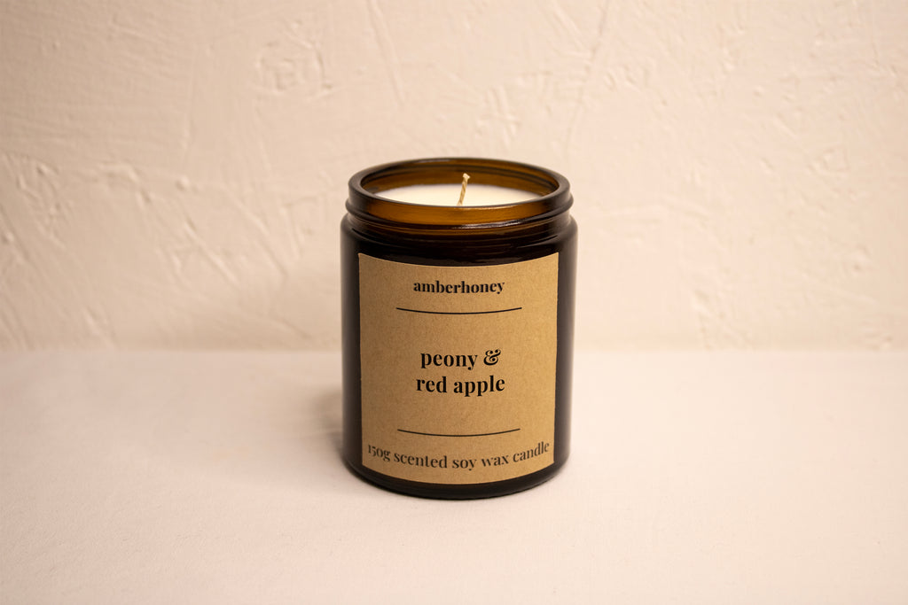 peony & red apple soy wax classic candle