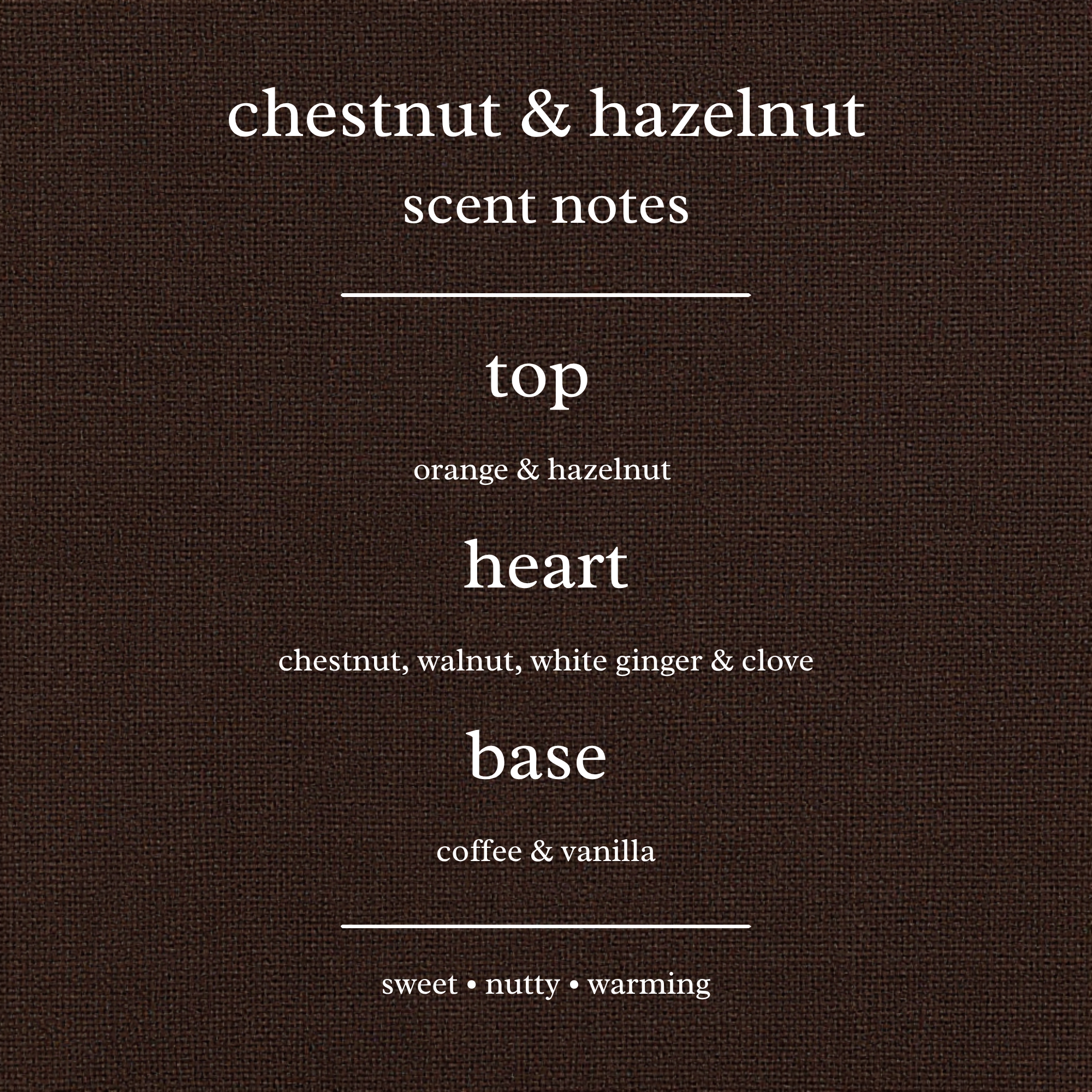 Scent Notes For Chestnut & Hazelnut  Candles & Wax Melts