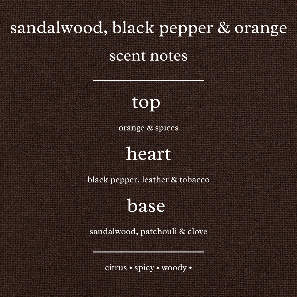 Scent Notes For Sandalwood, Black Pepper & Orange Candles & Wax Melts
