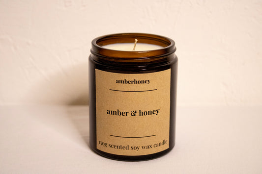 150g amber & honey soy wax candle