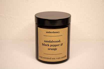 150g sandalwood, black pepper & orange soy wax candle