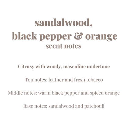 150g sandalwood, black pepper & orange soy wax candle
